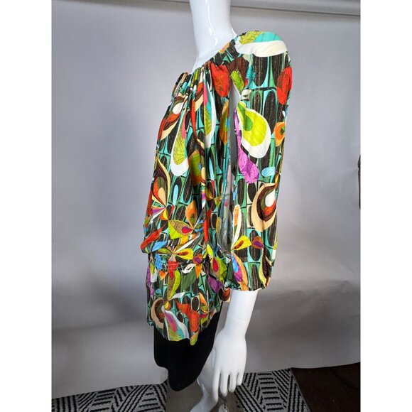 Trina Turk Womens Multicolor Floral Blouse With Elastic Waist & Bishop Sleeves - Picture 8 of 16